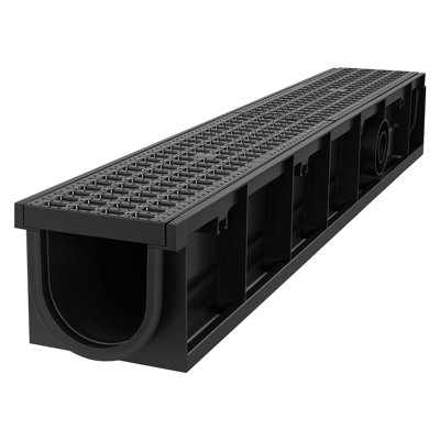 Trench Drain System, 40.2 x 6.6 x 5.5 in, Linear Drainage Channels, HDPE Channels with Grates & End Caps, Durable Outdoor Drainage Solution for Driveways, Patios, Pools, Gardens, Yards, Black
