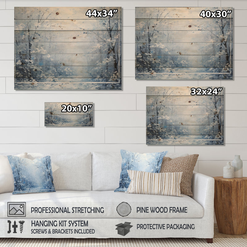 «Winter Landscape Snowfall Forest I - Winter Landscape on Wood Print», H 30 po x l 40 po