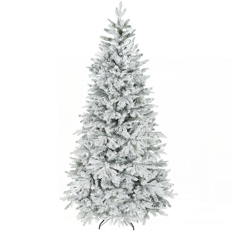 Arbre de Noël artificiel givré 7,5 pi avec forme d'épinette pleine et branches denses enneigées, assemblage facile et conception ignifuge