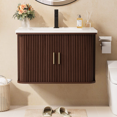 Meuble-lavabo mural 30 po avec comptoir d'évier, armoire à porte coulissante avec rangement