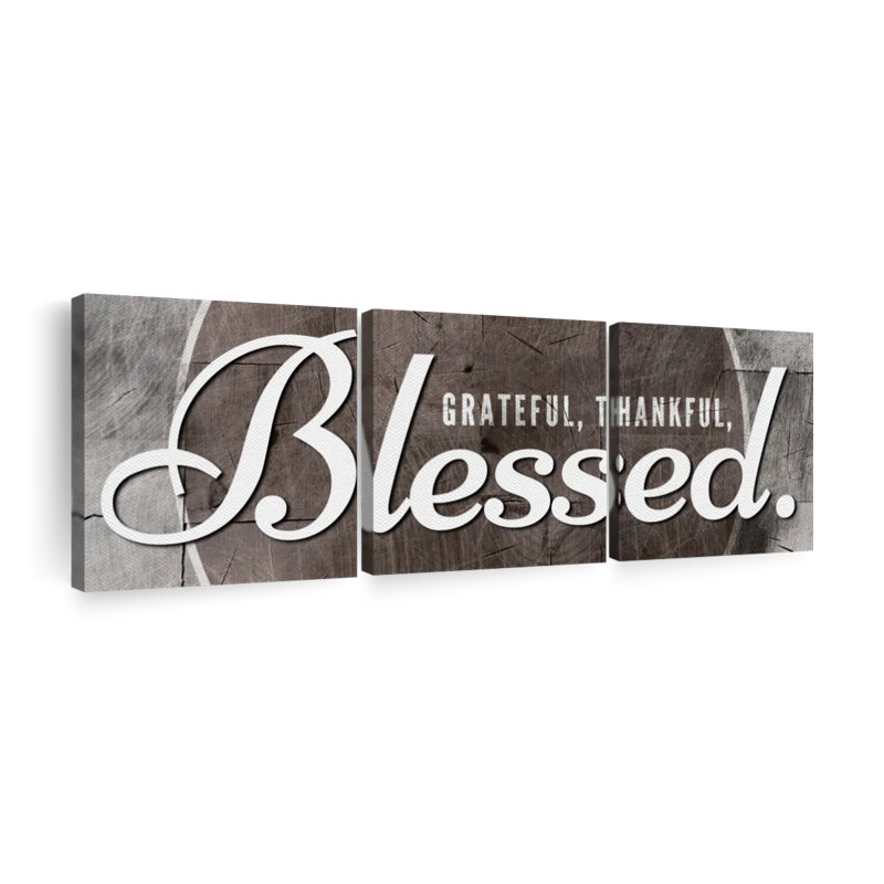 " Blessed Grateful Typography Multi Piece Canvas Print " by TimberType Studio 3 - Pieces, 6" H x 20" W x 1" D