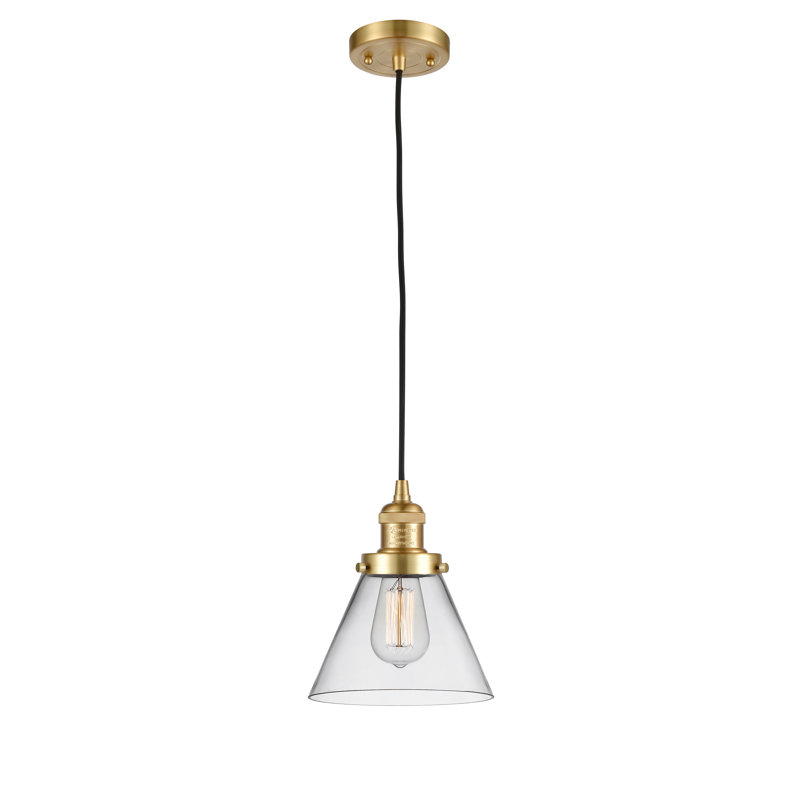 Luminaire suspendu conique à 1 lumière Parkview, Transparent, H 9,13 po x l 7,75 po x P 7,75 po, Or satiné