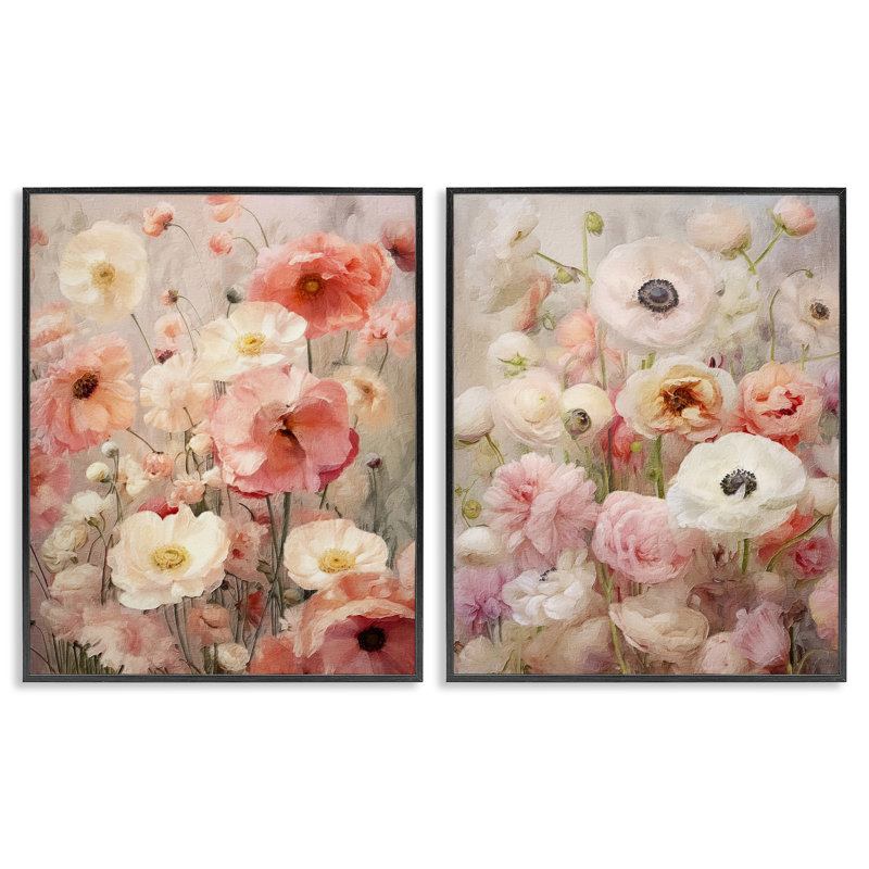 «Blush Floral Flowers», ensemble de 2 giclées encadrées par RileyB, Giclée encadrée noir minuit, H 20 po x l 16 po