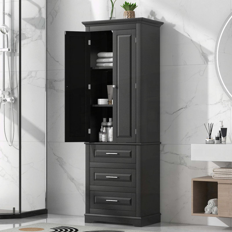 Grande armoire de rangement avec trois tiroirs et deux portes, Black