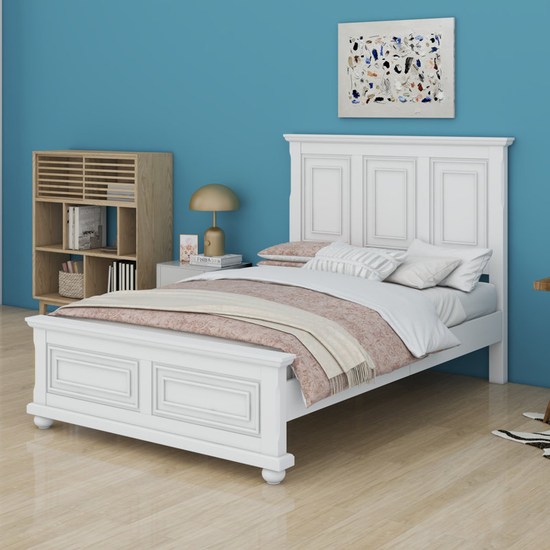 Lit traditionnel traditionnel style campagne et campagne, Grand lit, blanc