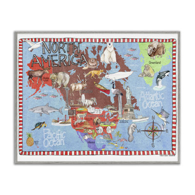North America Map Framed Giclee Art by Marley Ungaro