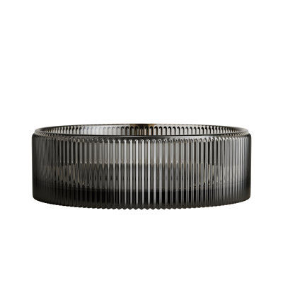 14'' Round Crystal Glass Bathroom Sink In Transparent Black, Artistic Design For Countertops, Easy - Care, Water Splash , Faucet Spout 9'' And Drain Stopper Guidance Black 14.21*4.49Inch Without