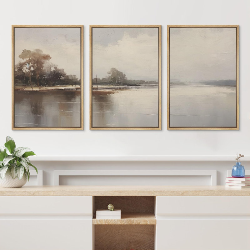 «Fine Island Lake Summer Autumn Landscape Nature Modern Rustic Relax / Calm On Canvas», reproduction de 3 pièces