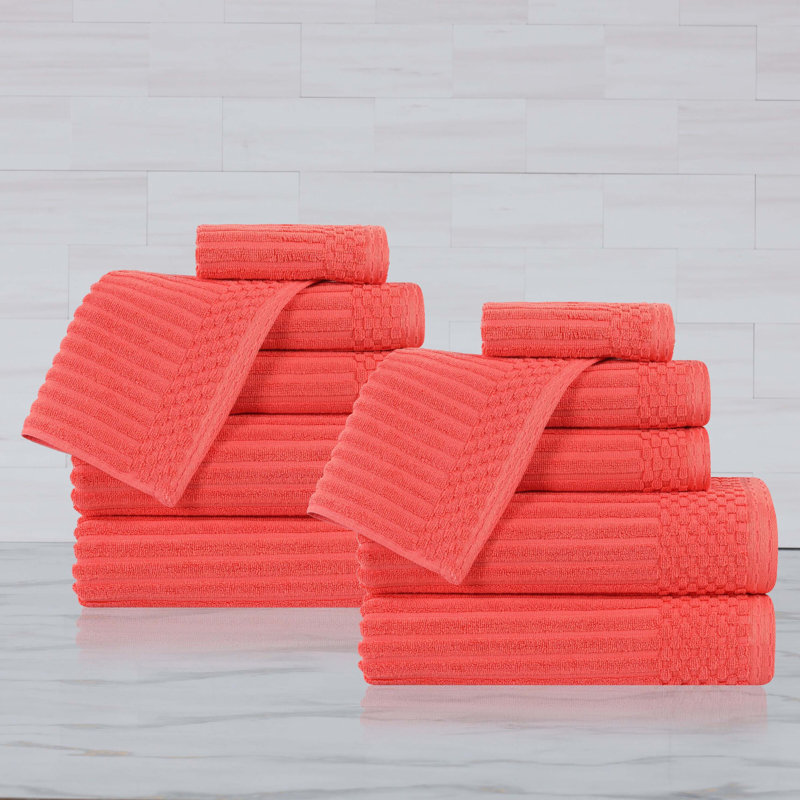 Ruvins 12 Piece 100% Cotton Towel Set, Coral