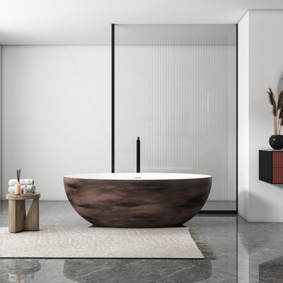 67 Inch Freestanding Solid Surface Soaking Bathtub For Bathroom