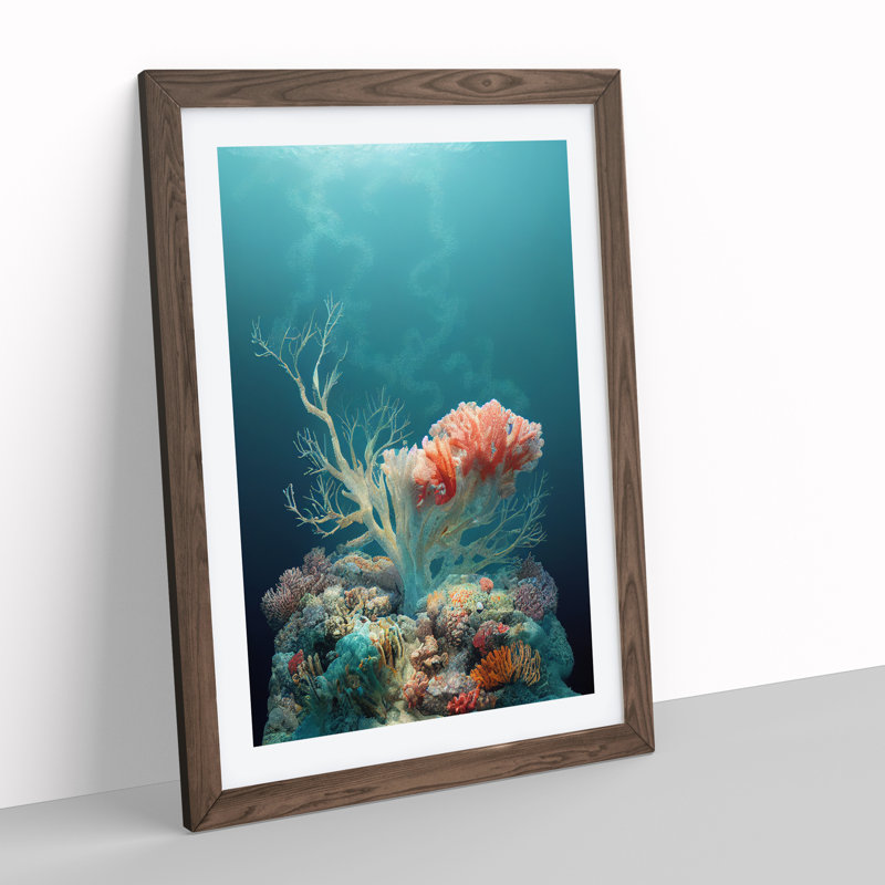Astonishing Coral Reef - Single Picture Frame Print, 64cm H x 46cm W x 2cm D, Walnut Framed