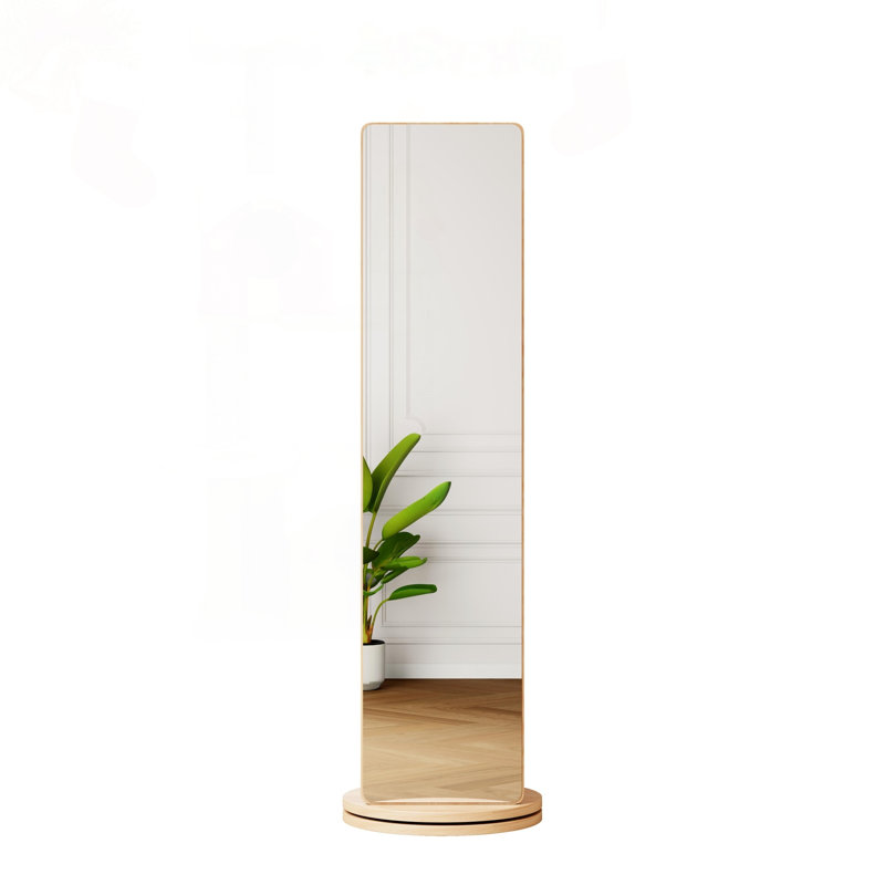 Miroir pleine grandeur rotatif à 360 ° avec support de rangement à crochets, miroir de plancher en bois massif pour économiser de l'espace dans la chambre à coucher, le salon et le vestiaire