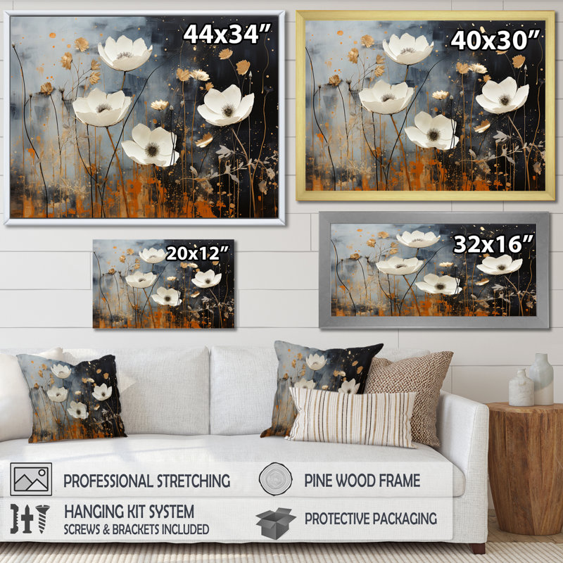 Impression sur toile Gilded Garden Blooming Meadows, Cadre doré simple, H 24 po x l 32 po