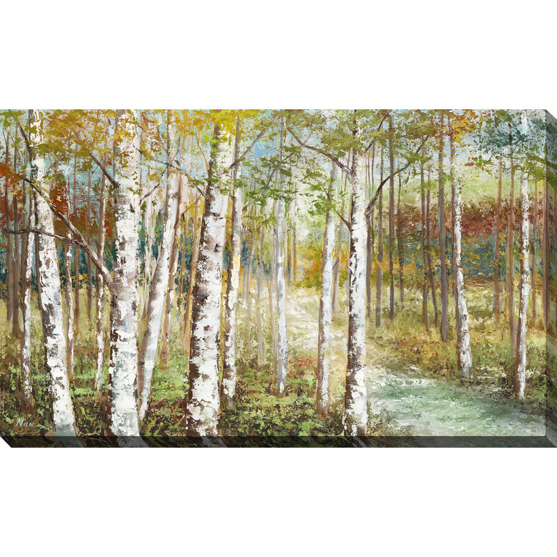 Chemin chaleureux de bouleau aux épices - Peinture, L 48 po x H 28 po, Toile tendue