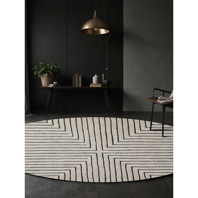 Tapis gris soyeux et moelleux, Rond 7 pi