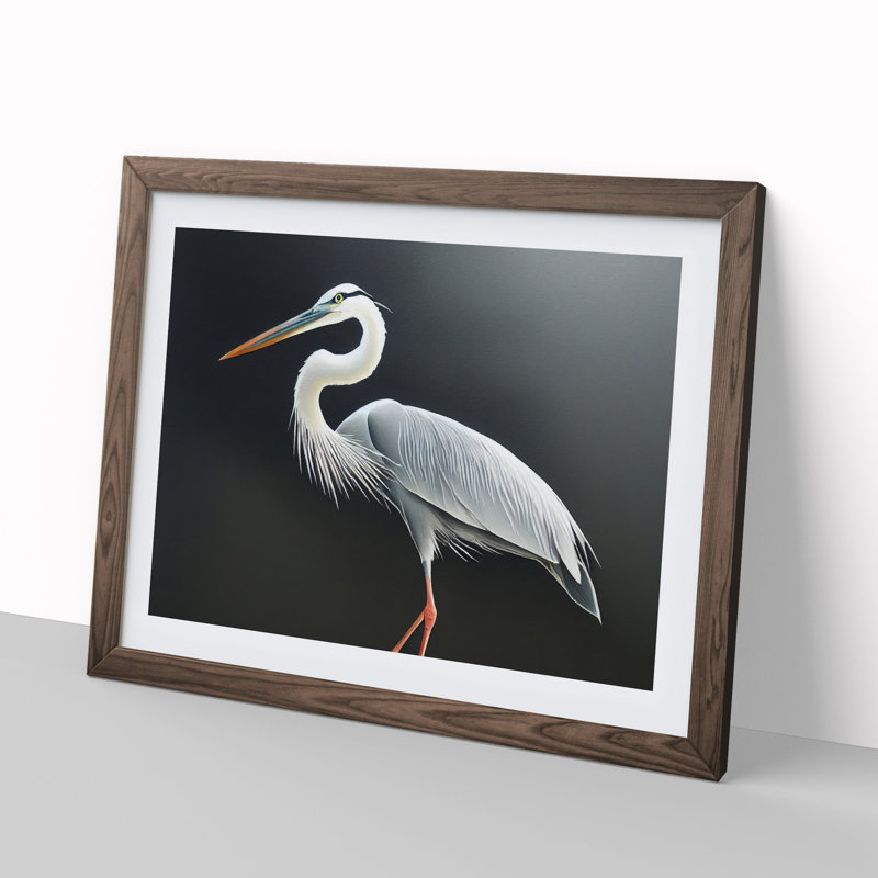 XH1022-7010X Pleasing Heron Bird - Single Picture Frame Print, Walnut Framed, 46cm H x 64cm W x 2cm D