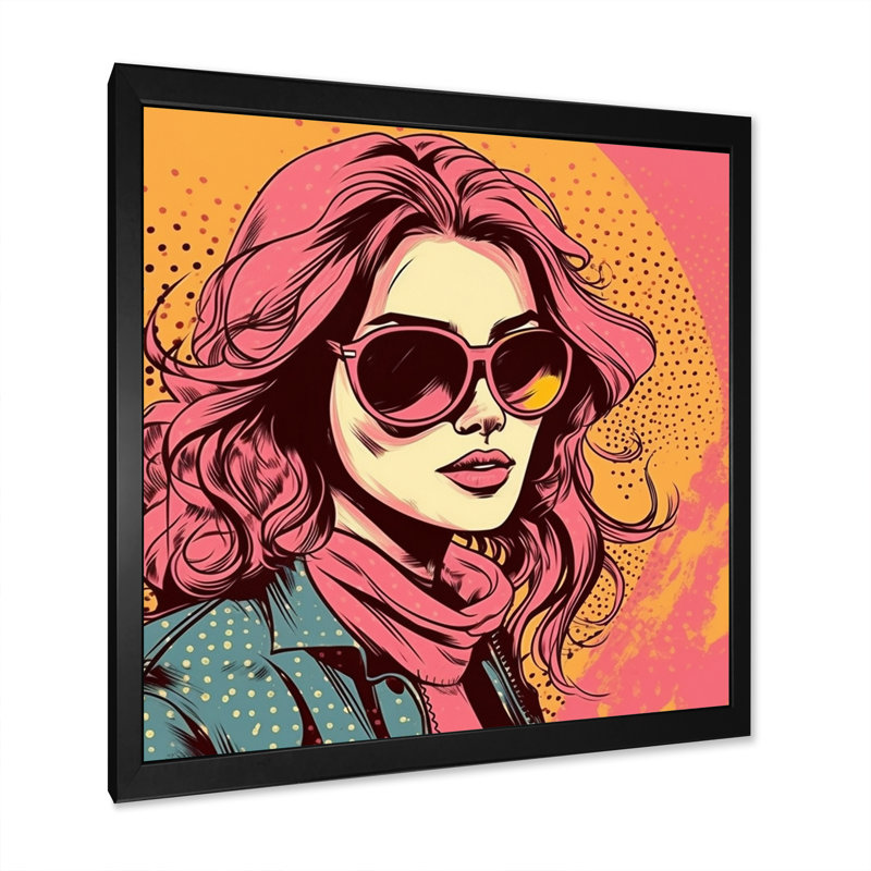 Portrait d'une femme pop rose des années 1950 II, Cadre photo noir, H 30 po x l 30 po x P 1 po
