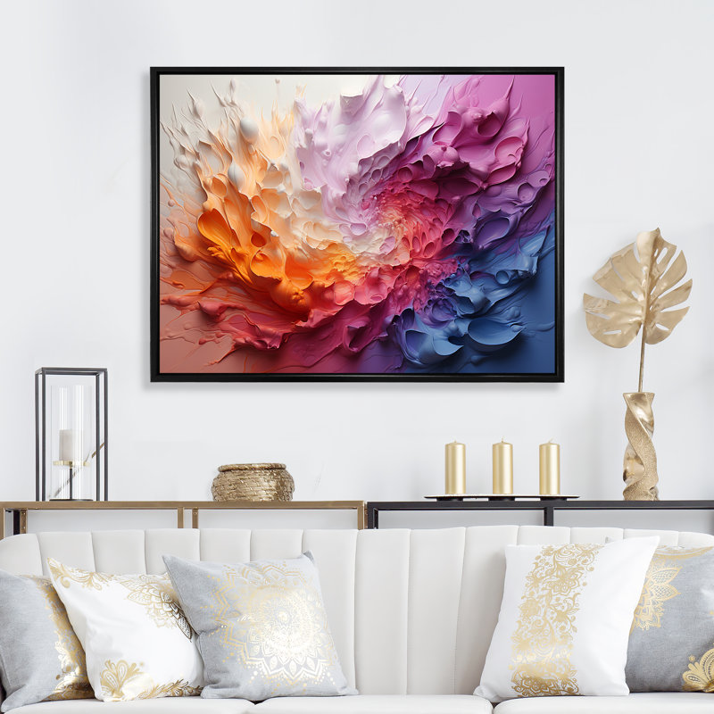 Spirale arc-en-ciel blanc coloré I - impressions sur toile arc-en-ciel, Cadre flottant noir, H 12 po x l 20 po x P 1 po