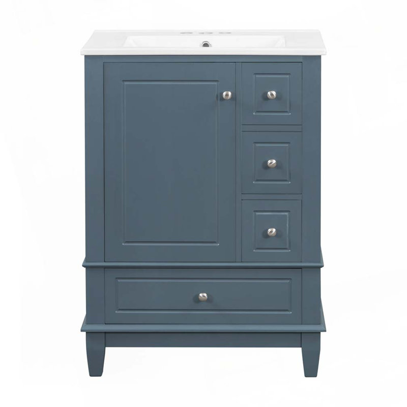 Meuble-lavabo 24 po avec lavabo en céramique, Bleu gris
