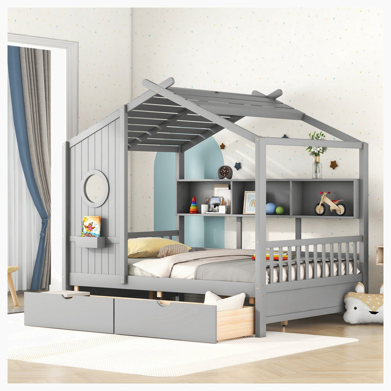 Lit avec rangement Anacarina, gris, Double