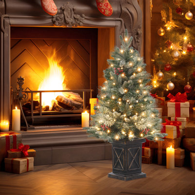 Arbre de Noël artificiel illuminé 3 pi avec boîte à lumière et mini arbre de Noël enneigé