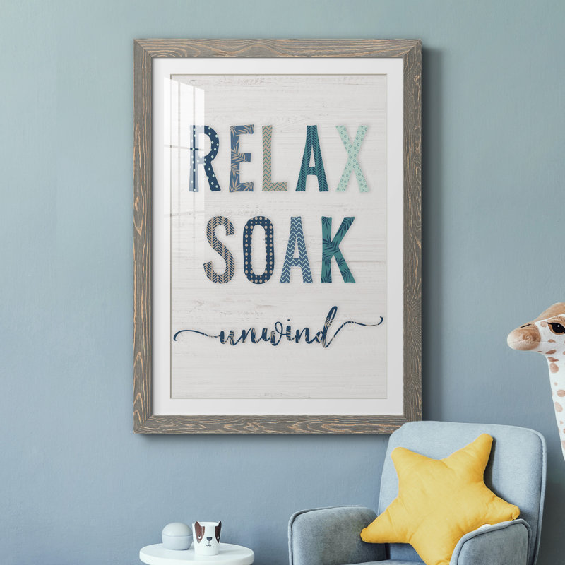 Relax Soak Unwind - Peinture encadrée, Cadre en papier gris, H 37,5 po x l 27,5 po x P 1,5 po