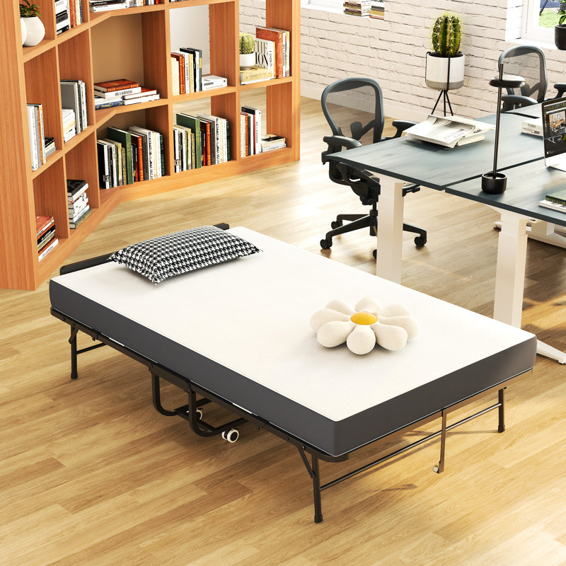 Lit pliant de 75 po x 46 po de large avec tête de lit réglable, matelas en mousse à mémoire de forme de 5 po, lit d'invité robuste sur roulettes pour les personnes de grande taille, cadre en métal de lit industriel spacieux et simple, installation f