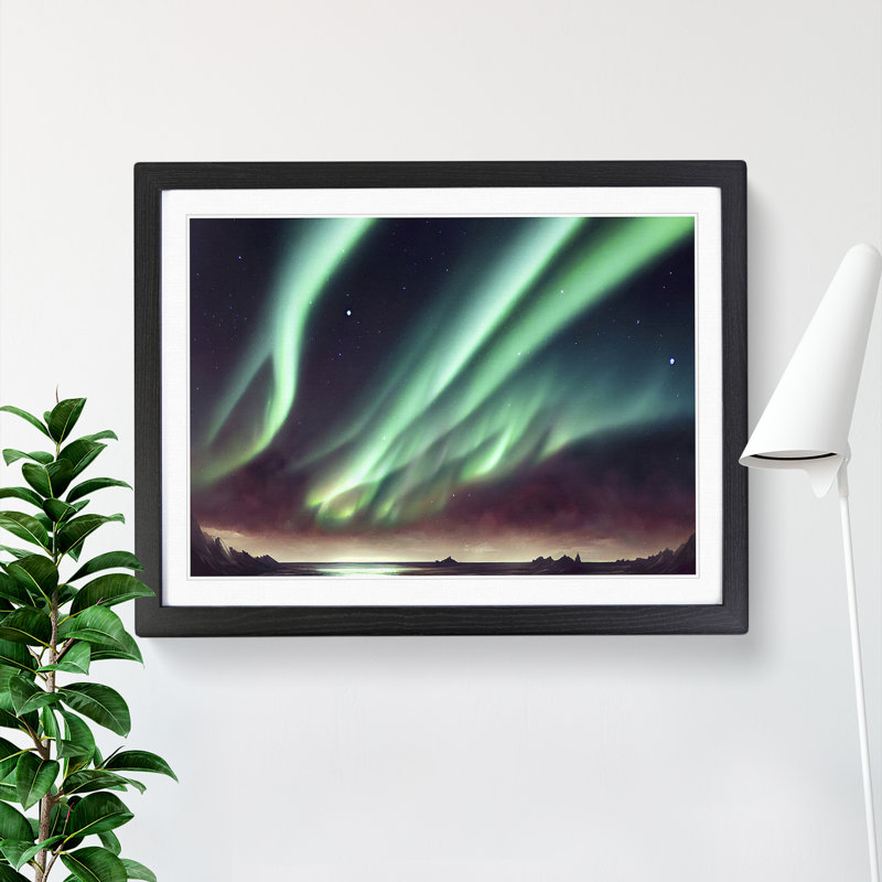 Beautiful Aurora Borealis - Single Picture Frame Print, 25cm H x 34cm W x 2cm D, Black Framed