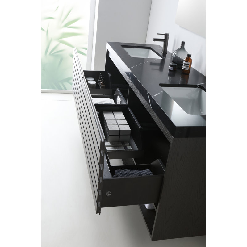 Matera 72" W Double Vanity, Black, Charcoal