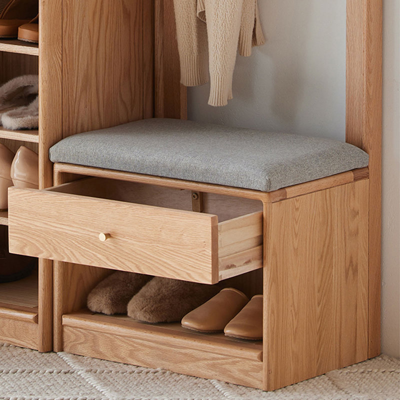 Banc en bois massif rembourré couleur bois clair