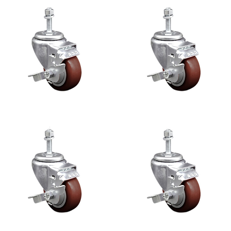 Ensemble de frein à roulettes à tige filetée 3,5 pouces en polyuréthane marron de 3,5 pouces