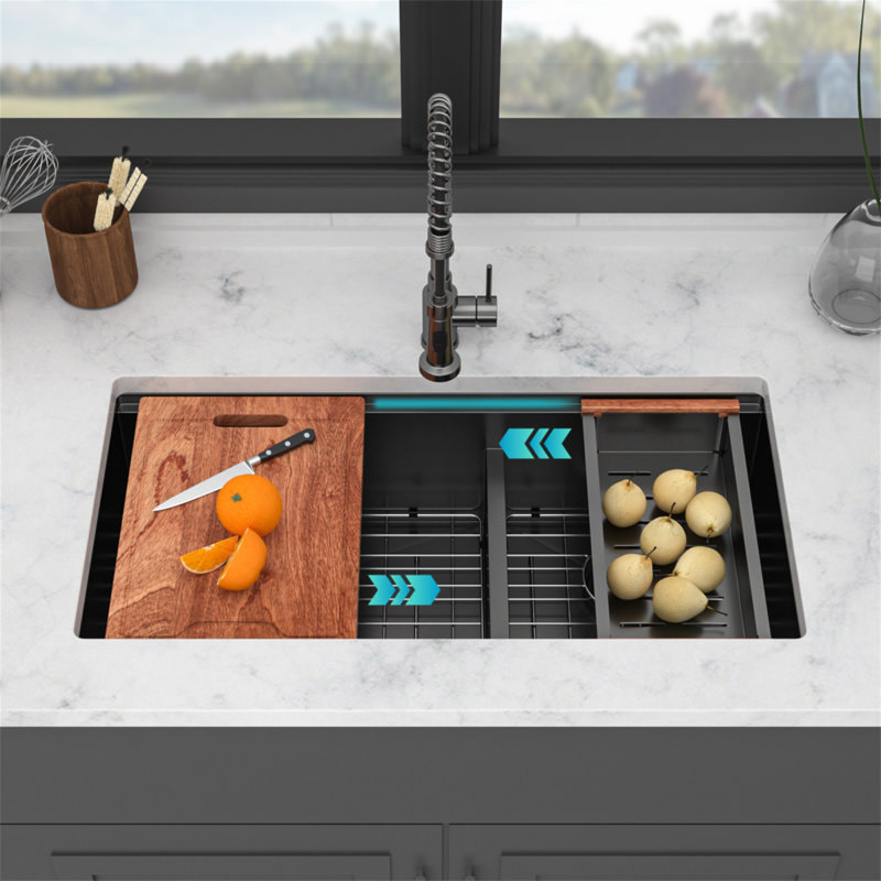 Évier de cuisine à double cuve (60/40) à double cuve - 36 po x 19 po x 10 po noir bronze industriel avec deux cuves profondes de 10 po