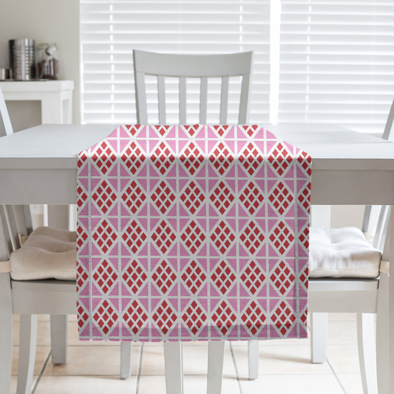 Chemin de table à carreaux fêtes hol, L 90 po x l 16 po, Rose / Rouge, Mélange de coton