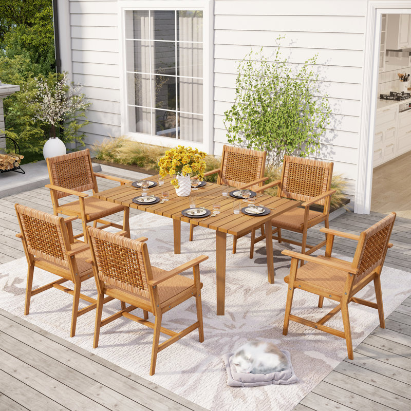 Eldonna Acacia Patio Dining Set with Rectangular Table, 6