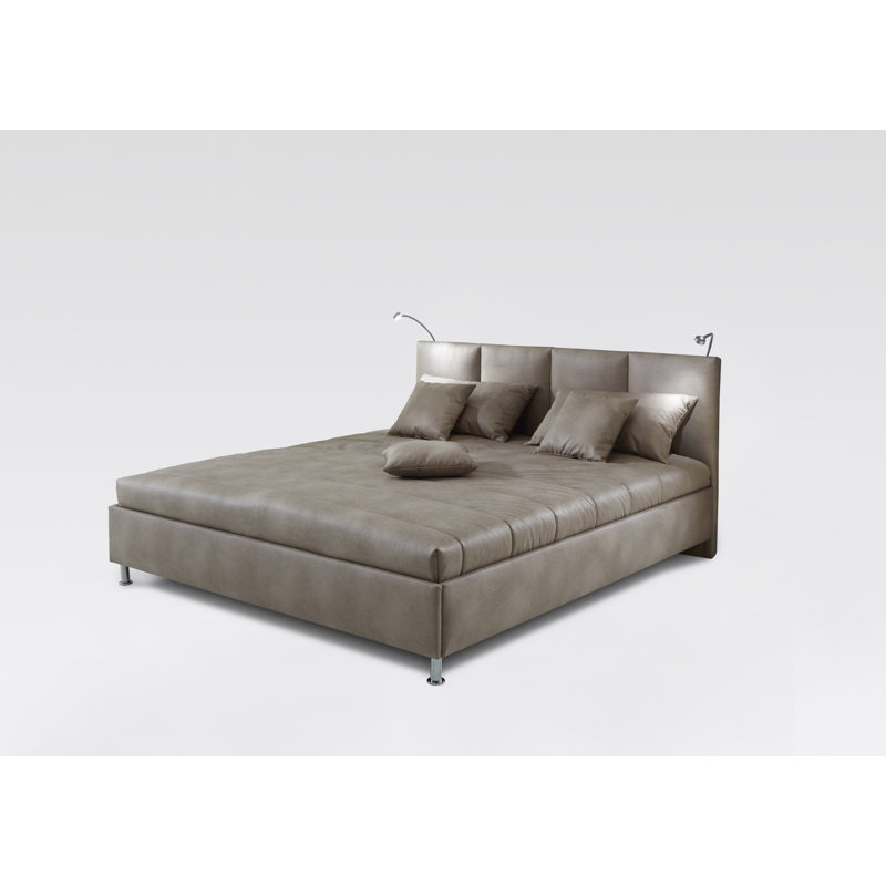 Euler Upholstered Bed with Mattress, European Double (140 x 200 cm), Beige, Bonnell sprung mattress