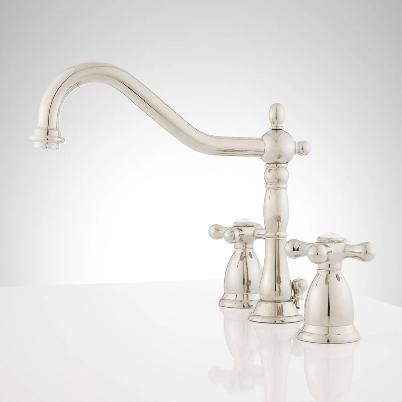 Robinet de salle de bain victorien à poignées croisées, Nickel poli