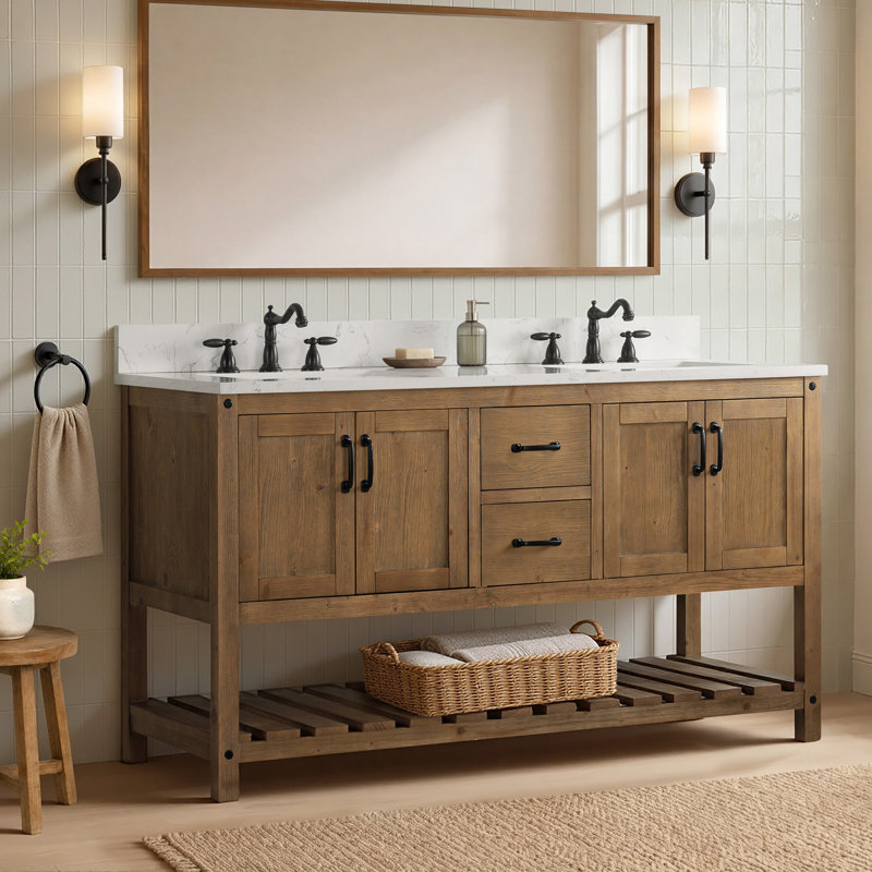 Ensemble de meuble-lavabo double 60 po Radstock, Naturel antique
