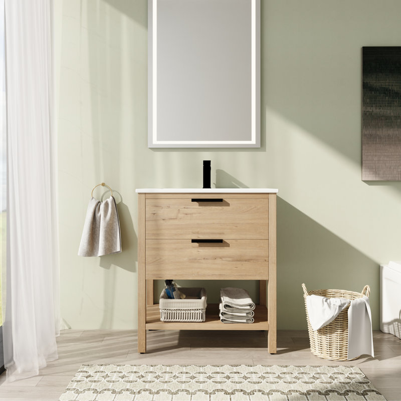 Caroldean 30'' Single Freestanding  Bathroom Vanity with Ceramic Vanity Top, White