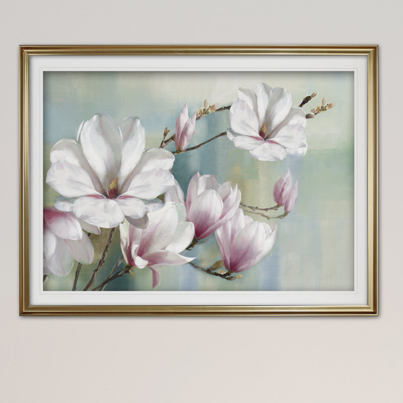 Fleurs de magnolia - impression, Cadre doré, H 28 po x l 38 po