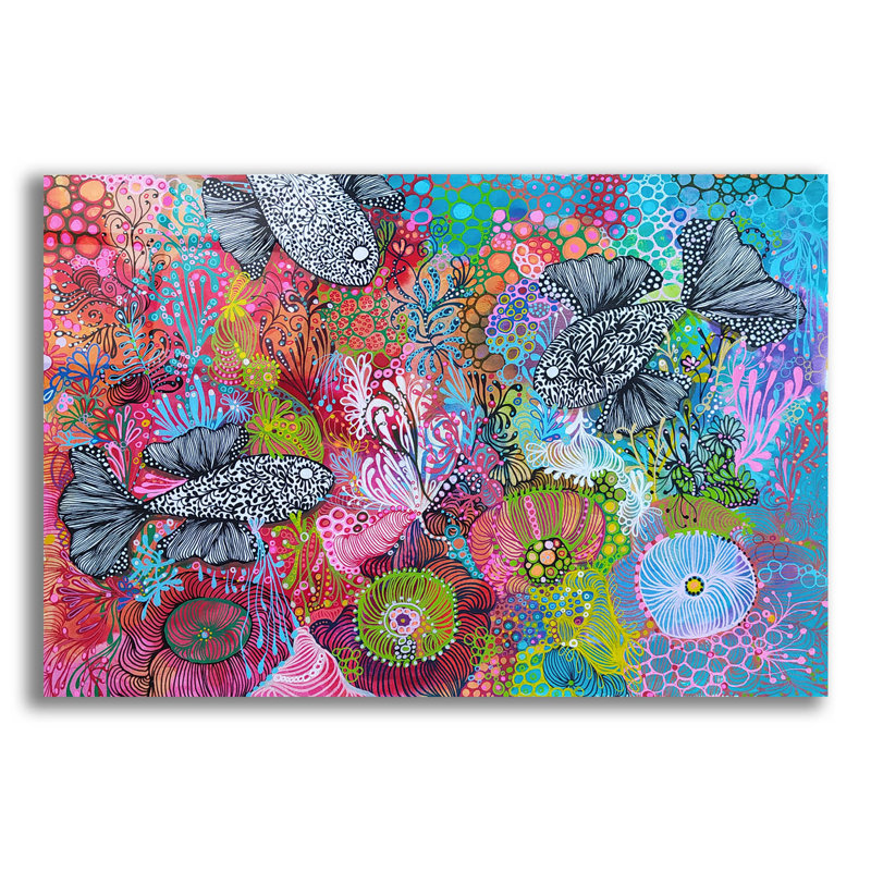 "Rosecliff Heights" Three Fish par Noemi Ibarz, art mural en verre acrylique, H 16 po x l 24 po x P 0,2 po