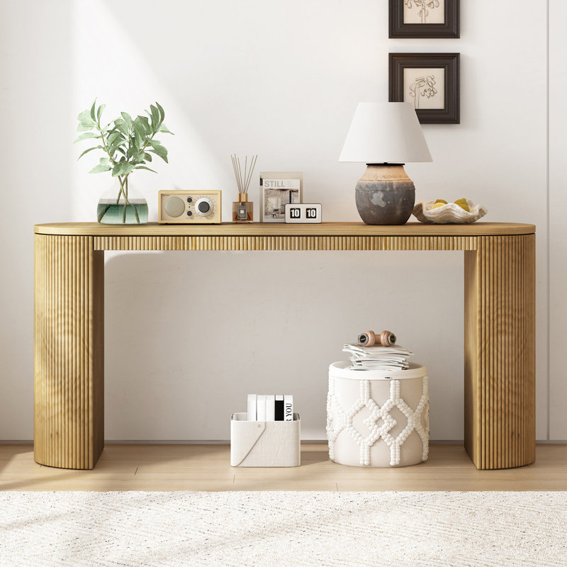 Console courbée à rayures verticales unique, idéale pour le salon, le bureau et l'entrée, Naturel