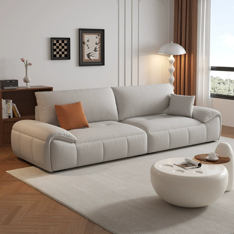 Cream Style Simple Casual Sofa, 33.8" H x 106.3" W x 37.4" D, Light Gray