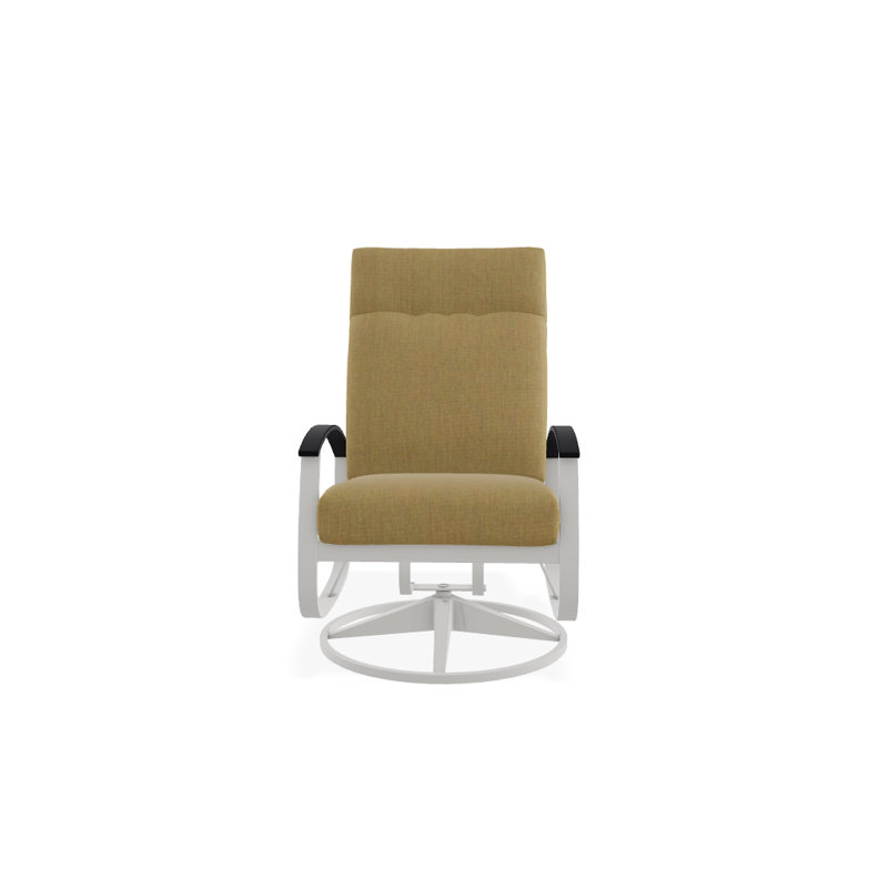 Chaise de patio pivotante avec coussins Askar, Toile Sunbrella® beige chiné, Blanc P50, Blanc brillant
