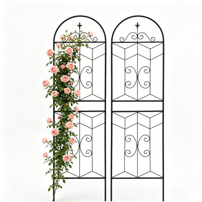 Ensemble de 2 treillis de jardin en métal 70 po x 19 po - Treillis d'extérieur robuste antirouille pour plantes grimpantes, support de fleurs thermolaqué noir avec décoration papillon pour vignes, roses, concombres, bea
