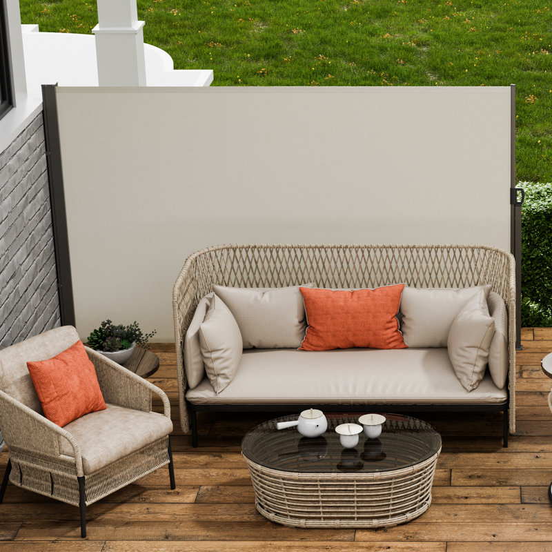 Beige Polyester Retractable Outdoor Privacy Screen