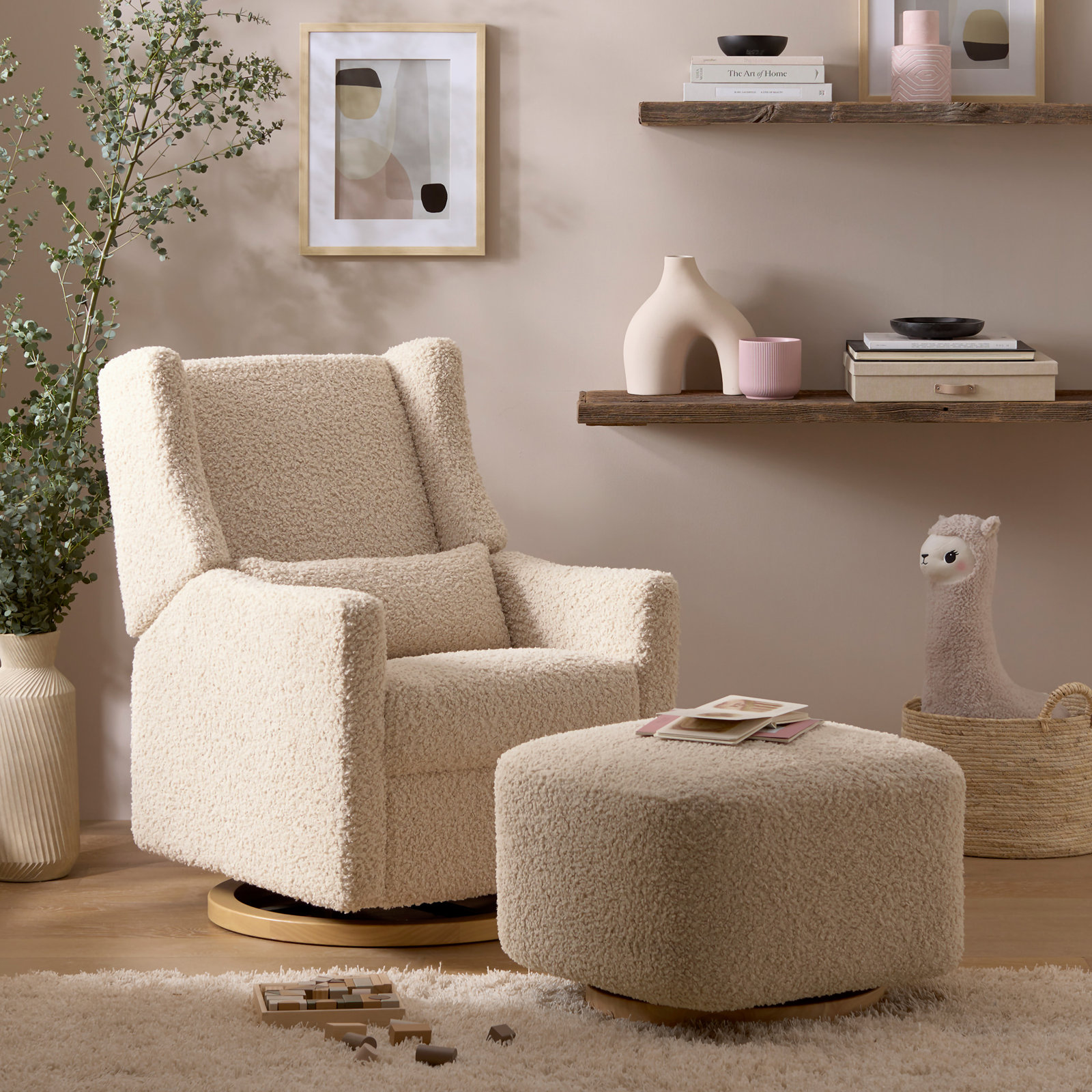 Kiwi Gliding Ottoman, Almond Teddy Loop, Natural