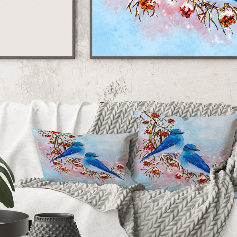 Housse et coussin rectangulaires pour deux oiseaux assis sur une branche avec baies