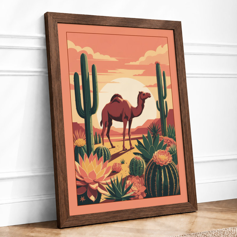 Desert Camel At Sunset Boho - Print, A3 - 42.0 x 29.7 cm, Walnut