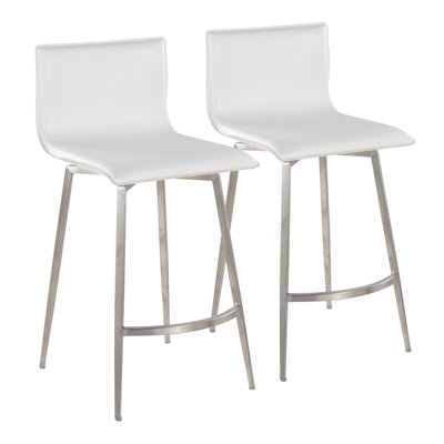 Mara 26" Upholstered Contemporary Fixed-Height Counter Stool With Swivel In Stainless Steel And White Faux Leather By Lumisource - Set Of 2