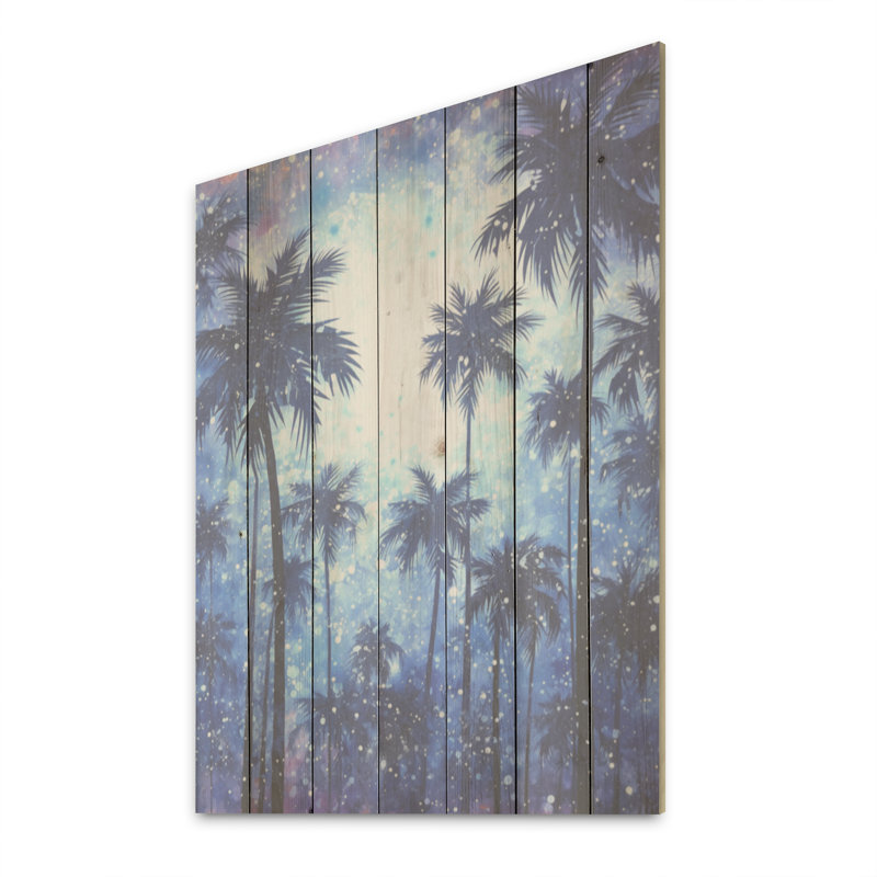 Indigo Mystical Plam Tree Magic Impressions - Palms & Palm Trees Wood Art On Natural Pine Wood, 40" H x 30" W